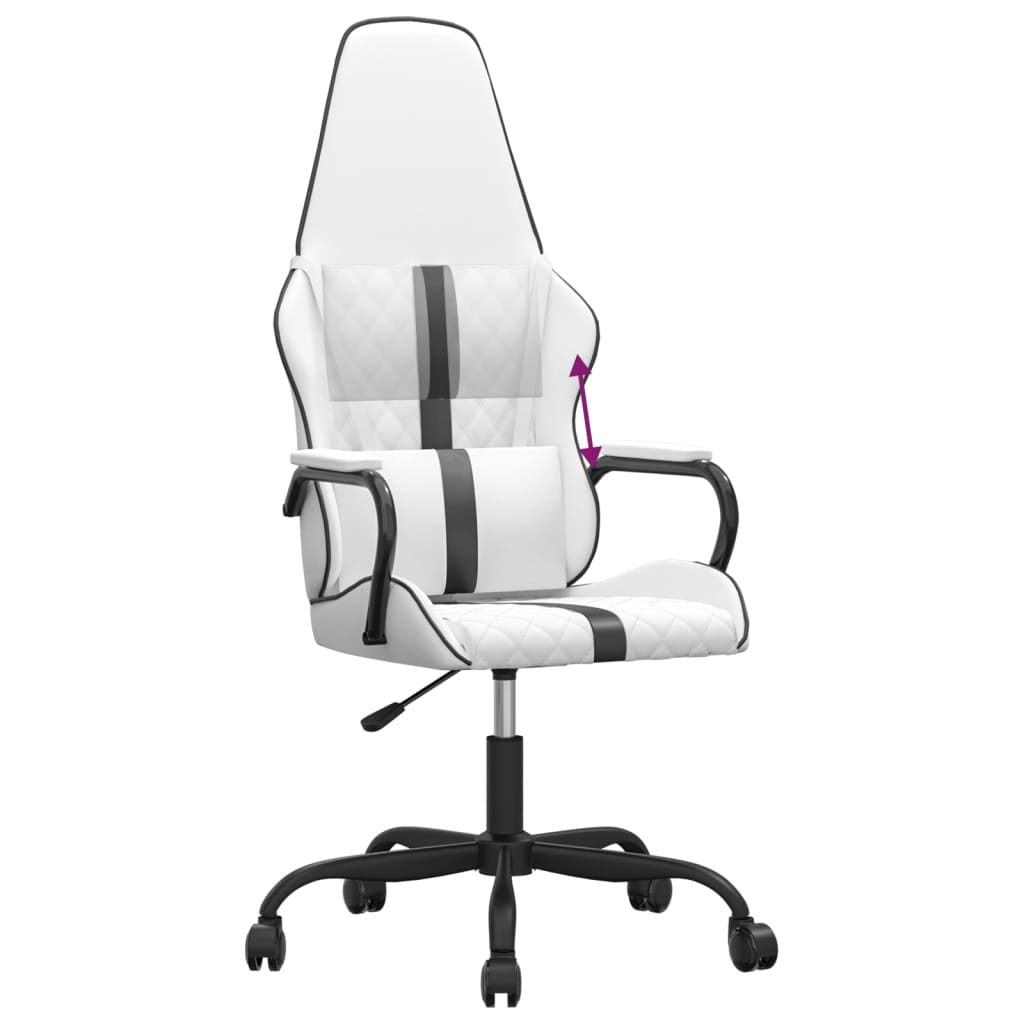 vidaXL Silla gaming cuero sintético blanco y negro