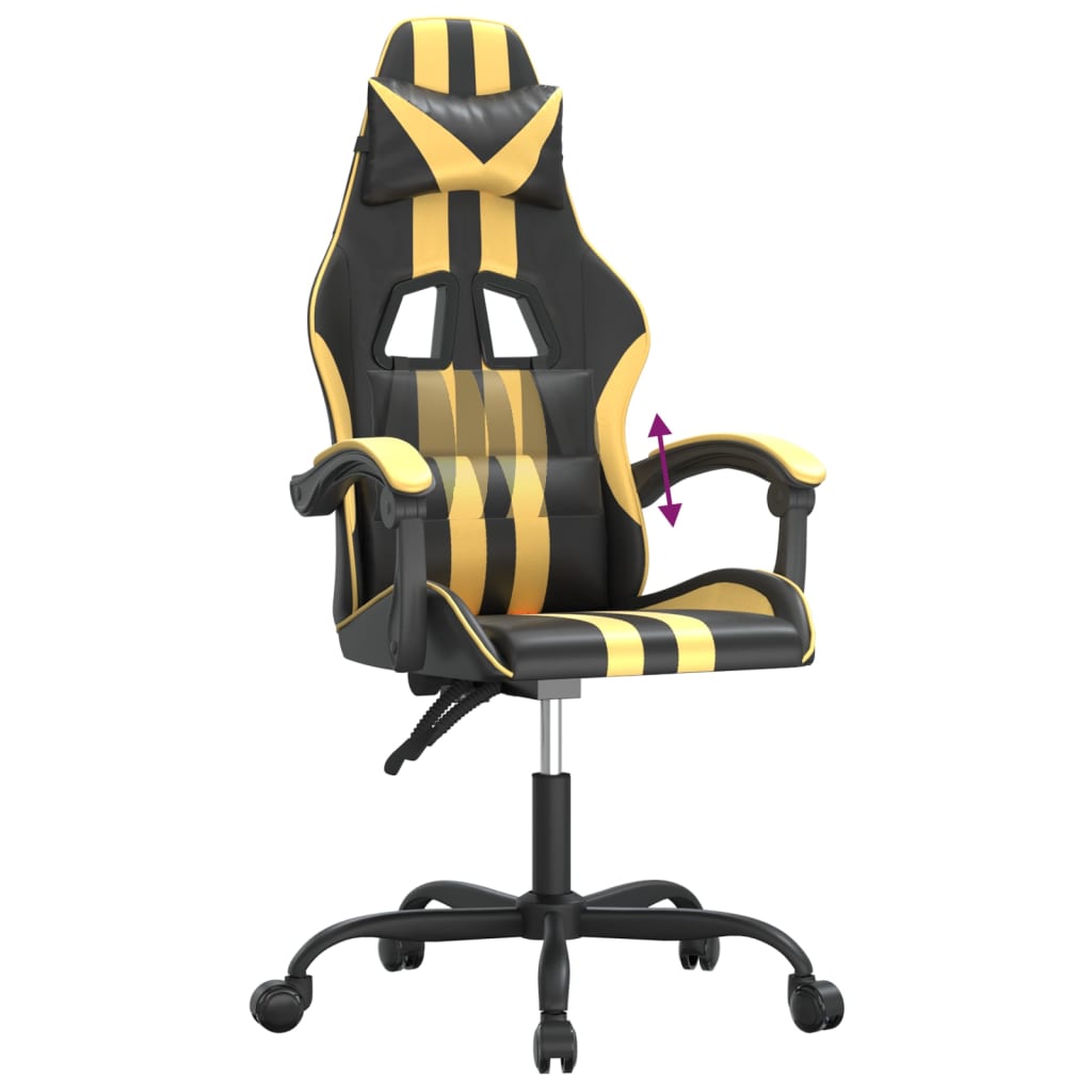 vidaXL Silla gaming cuero sintético negro y dorado