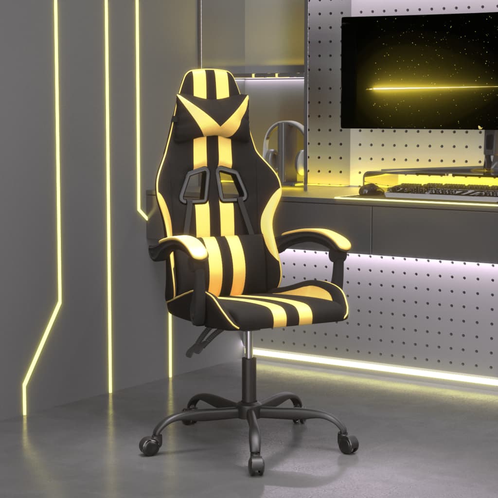 vidaXL Silla gaming cuero sintético negro y dorado