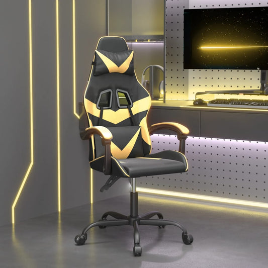 vidaXL Silla gaming cuero sintético negro y dorado