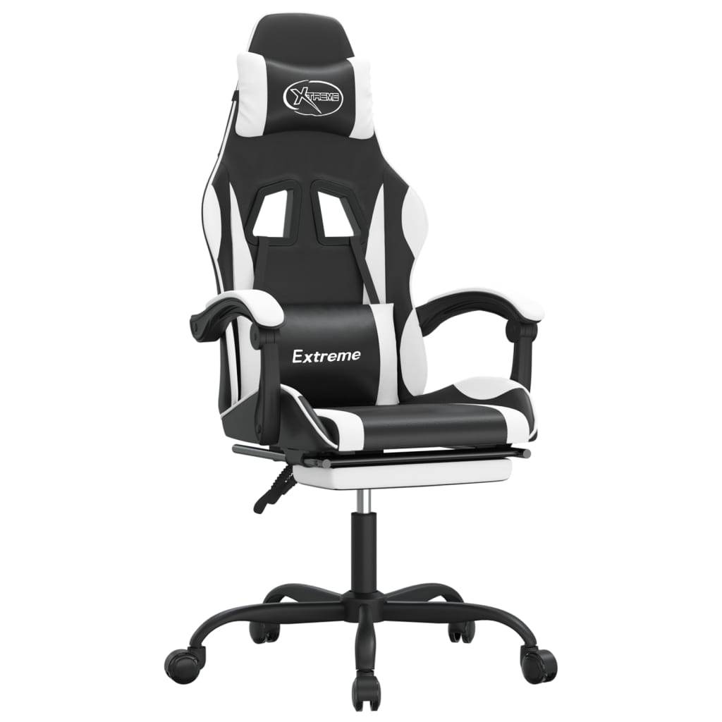 vidaXL Silla gaming con reposapiés cuero sintético negro blanco