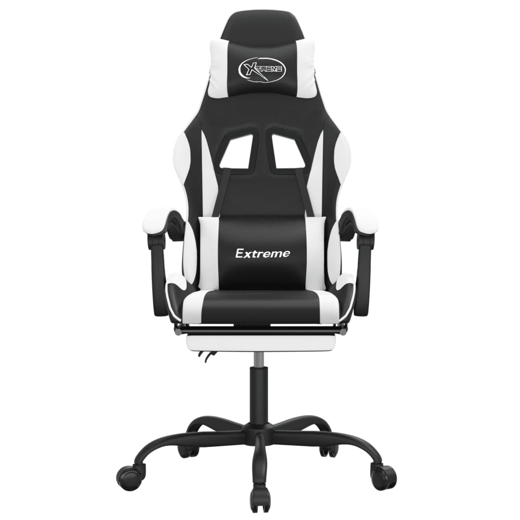 vidaXL Silla gaming con reposapiés cuero sintético negro blanco