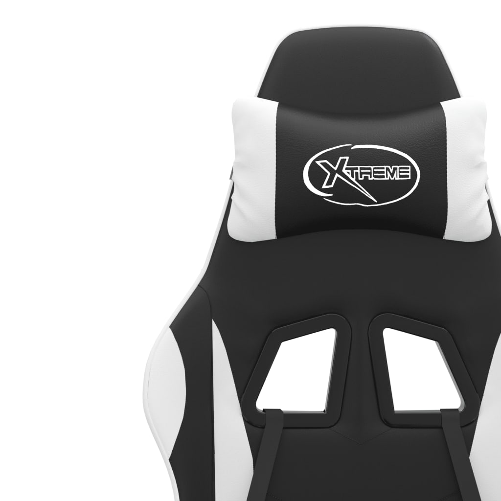 vidaXL Silla gaming con reposapiés cuero sintético negro blanco