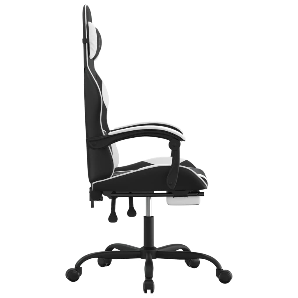 vidaXL Silla gaming con reposapiés cuero sintético negro blanco