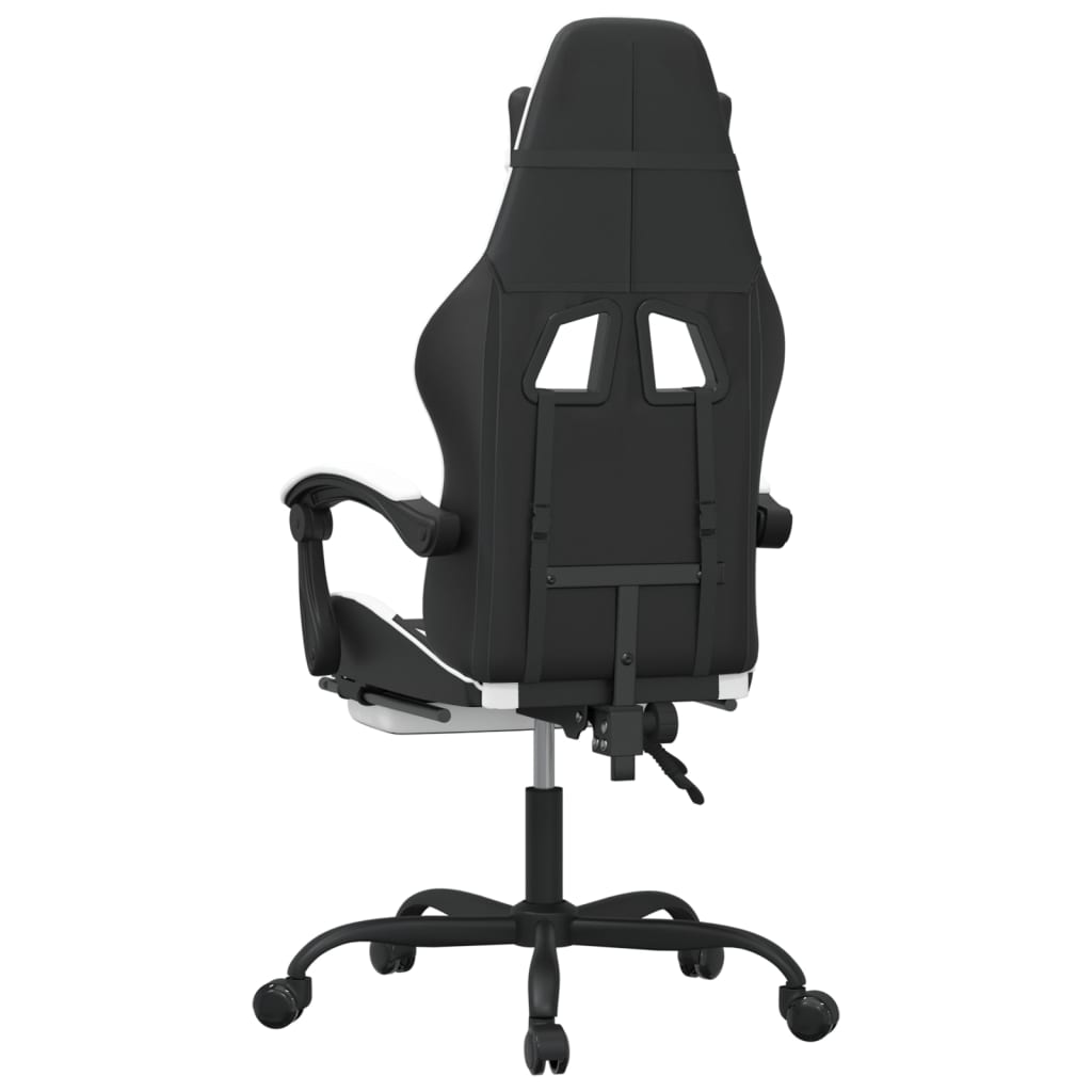 vidaXL Silla gaming con reposapiés cuero sintético negro blanco