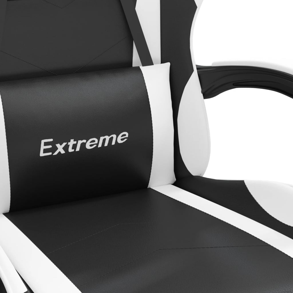 vidaXL Silla gaming con reposapiés cuero sintético negro blanco