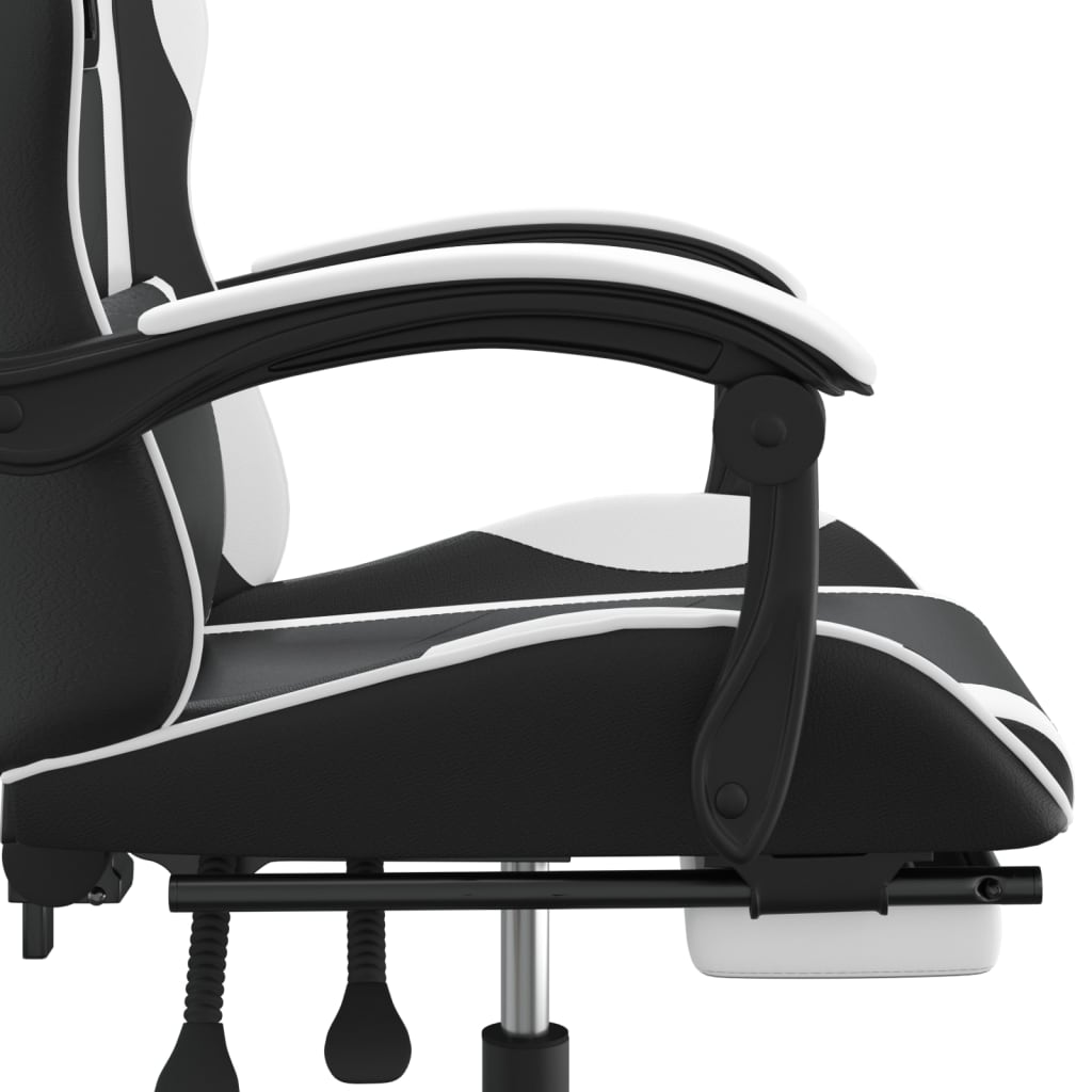 vidaXL Silla gaming con reposapiés cuero sintético negro blanco