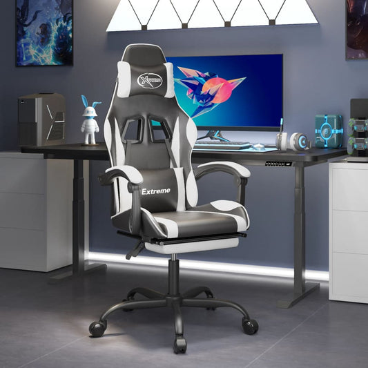 vidaXL Silla gaming con reposapiés cuero sintético negro blanco