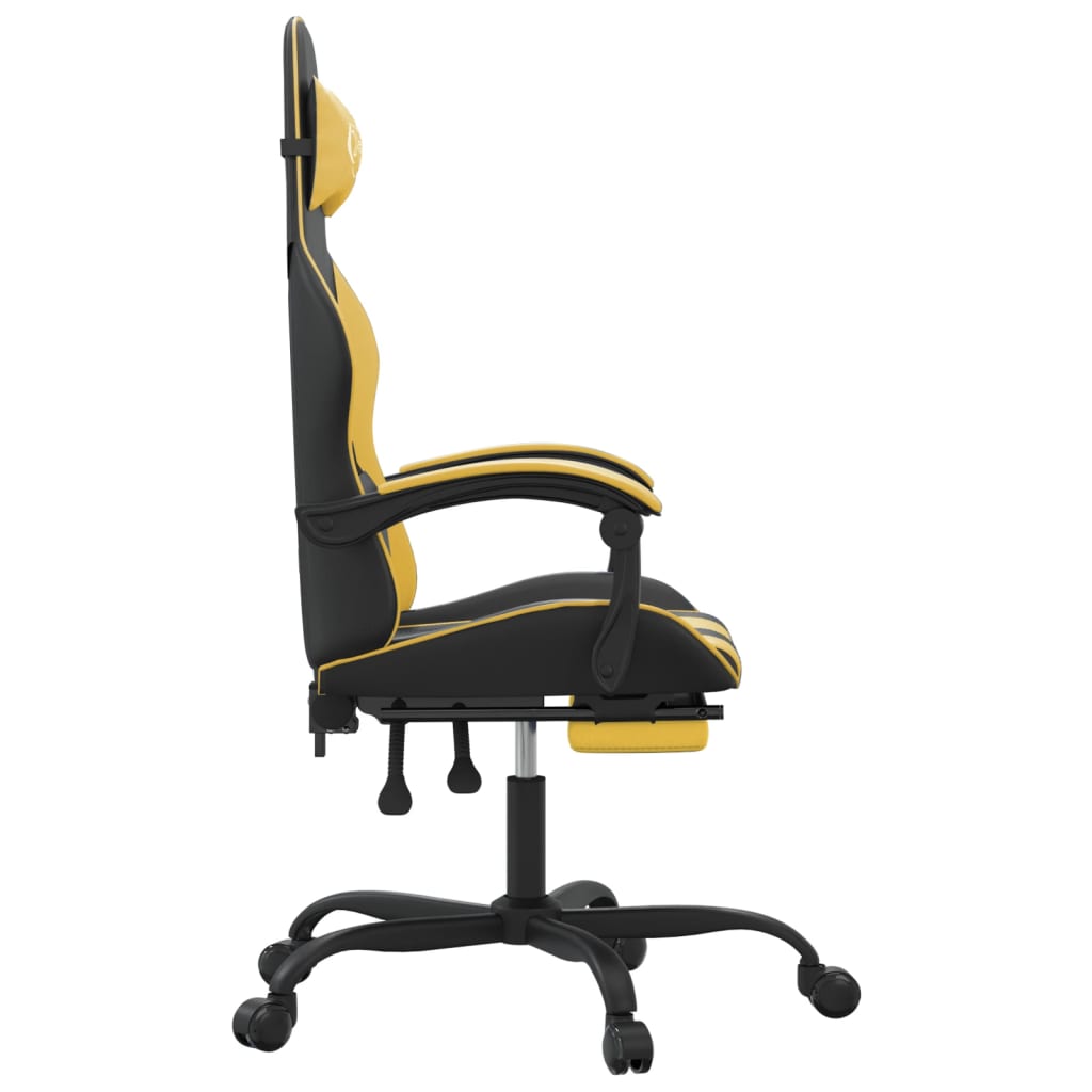 vidaXL Silla gaming con reposapiés cuero sintético negro dorado