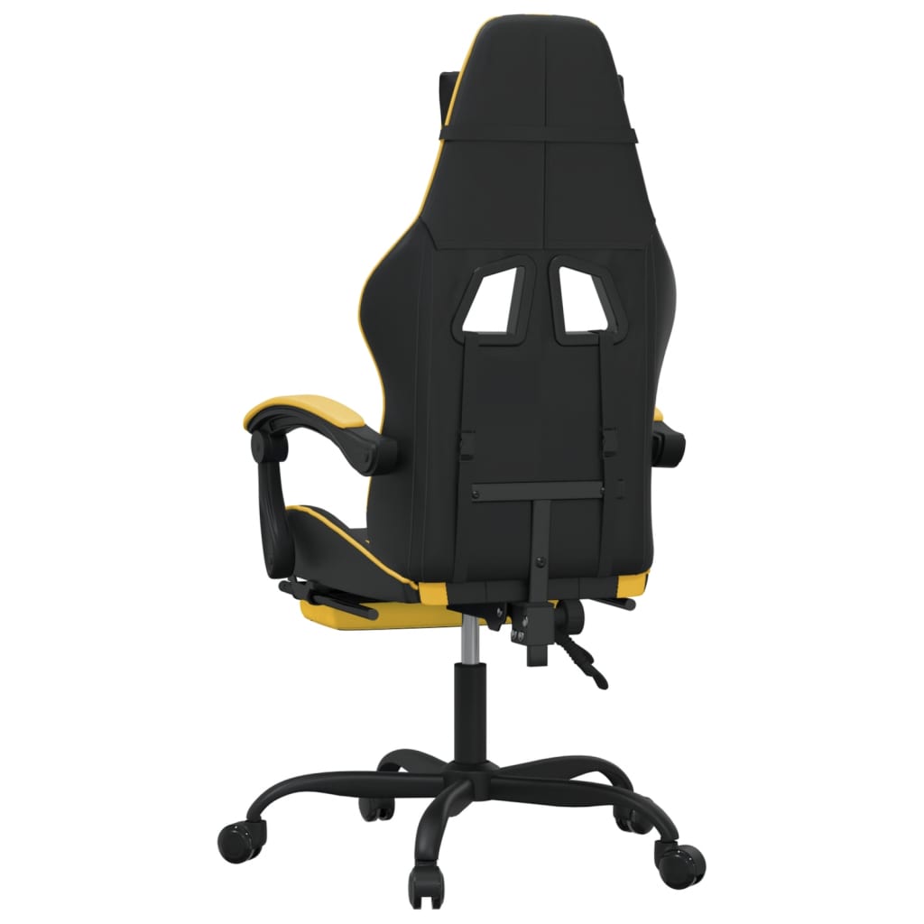 vidaXL Silla gaming con reposapiés cuero sintético negro dorado