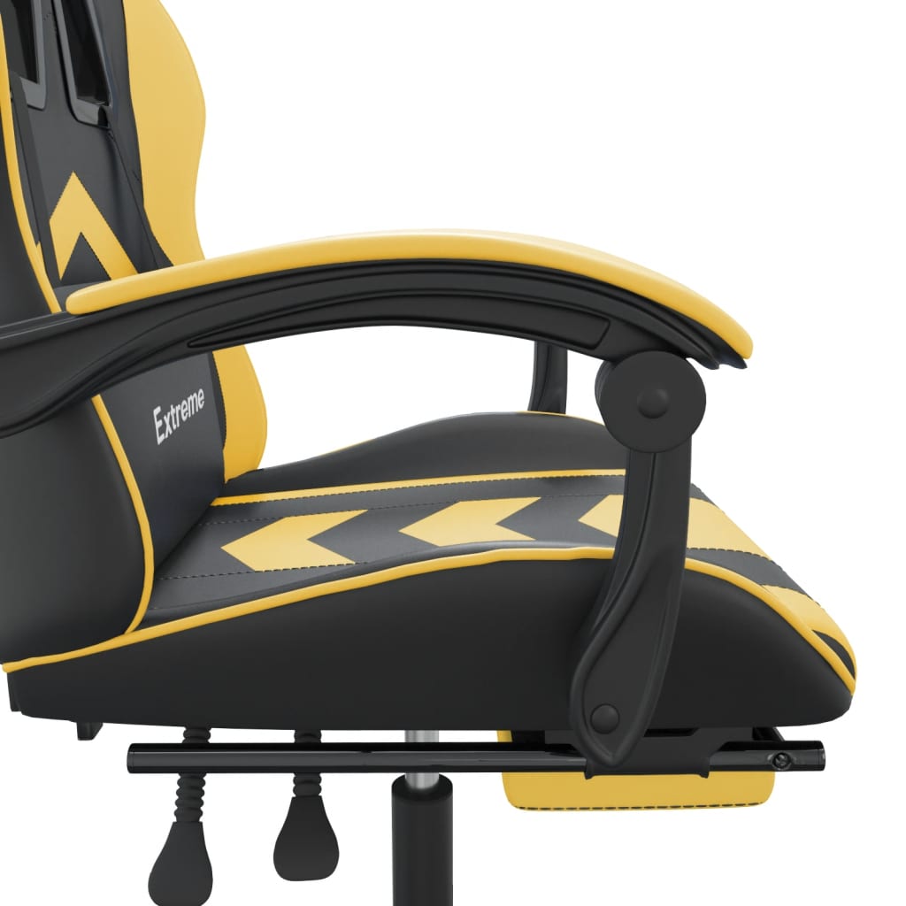 vidaXL Silla gaming con reposapiés cuero sintético negro dorado