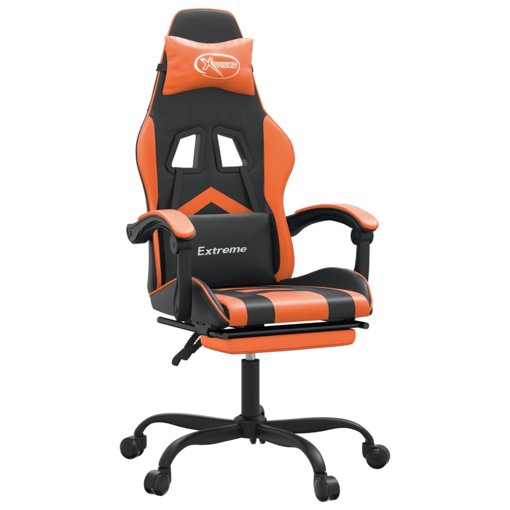 vidaXL Silla gaming con reposapiés cuero sintético negro naranja