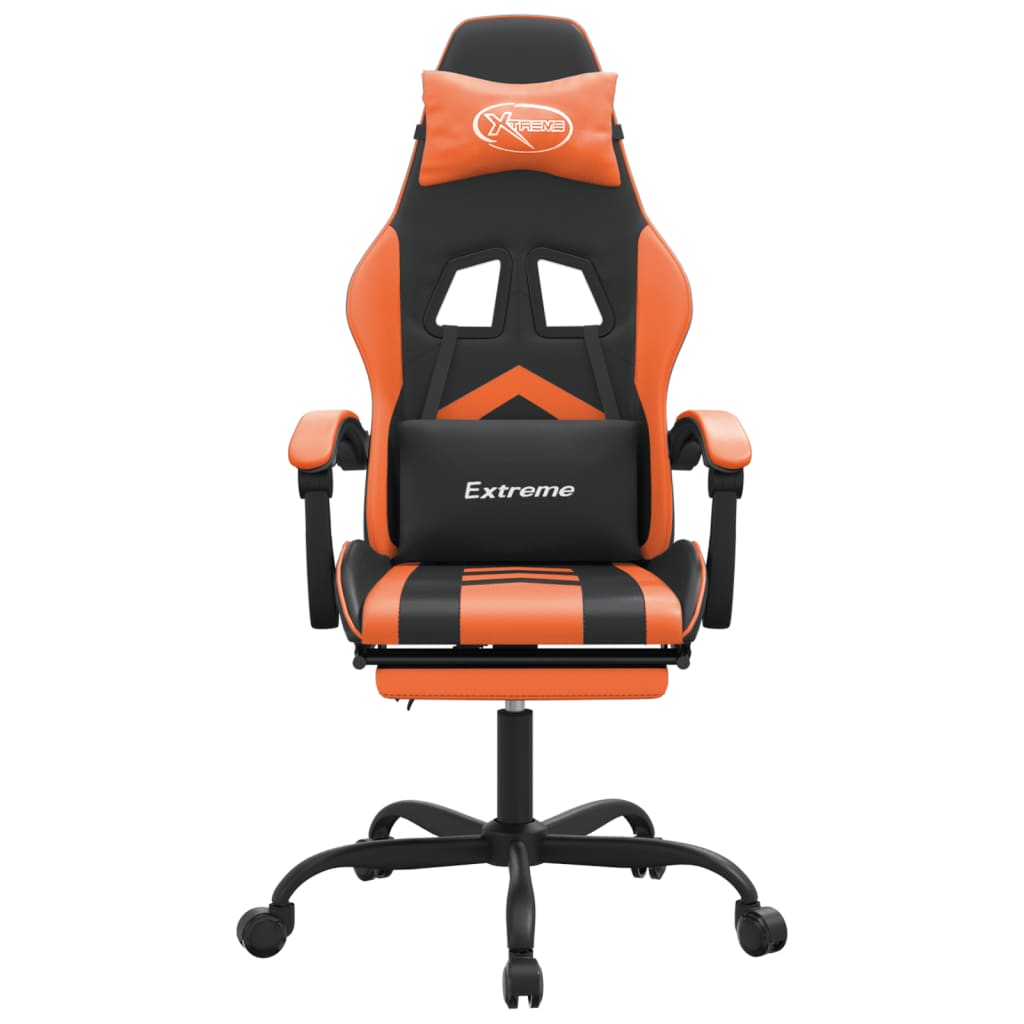 vidaXL Silla gaming con reposapiés cuero sintético negro naranja