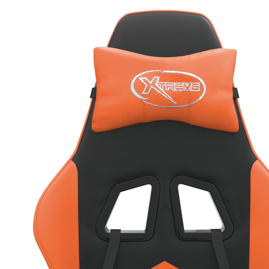 vidaXL Silla gaming con reposapiés cuero sintético negro naranja