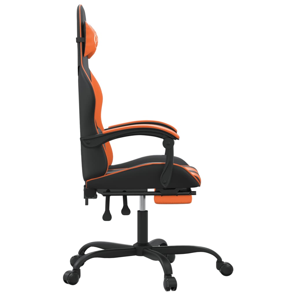 vidaXL Silla gaming con reposapiés cuero sintético negro naranja