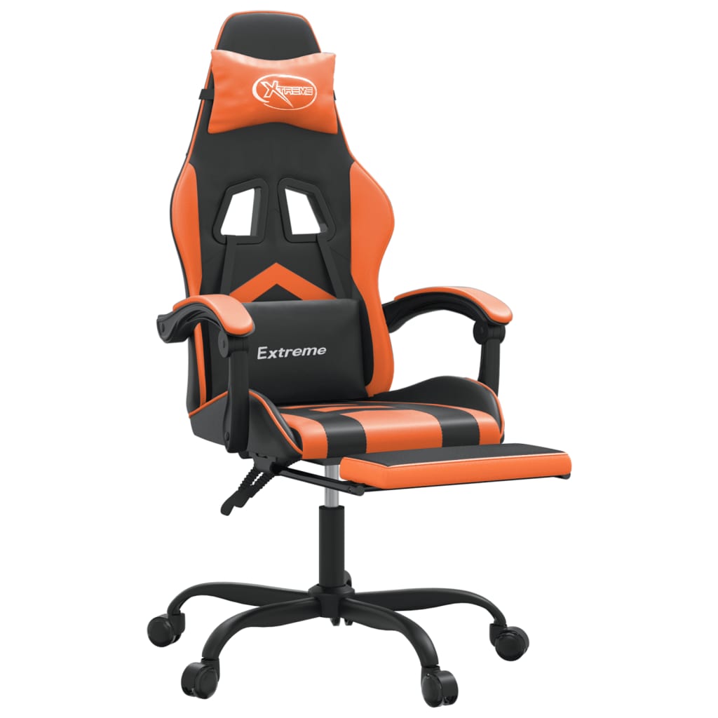 vidaXL Silla gaming con reposapiés cuero sintético negro naranja