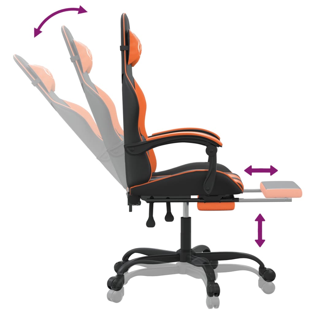 vidaXL Silla gaming con reposapiés cuero sintético negro naranja