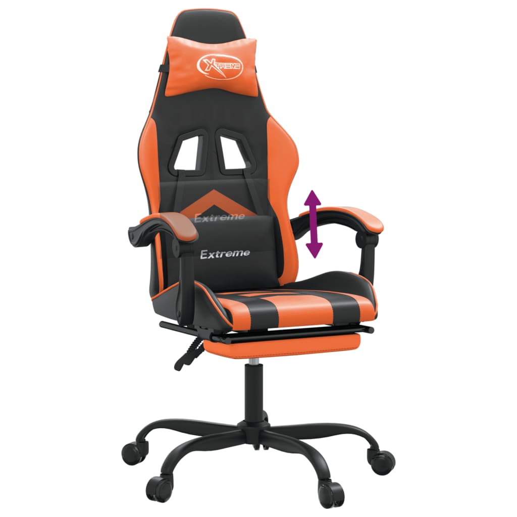 vidaXL Silla gaming con reposapiés cuero sintético negro naranja