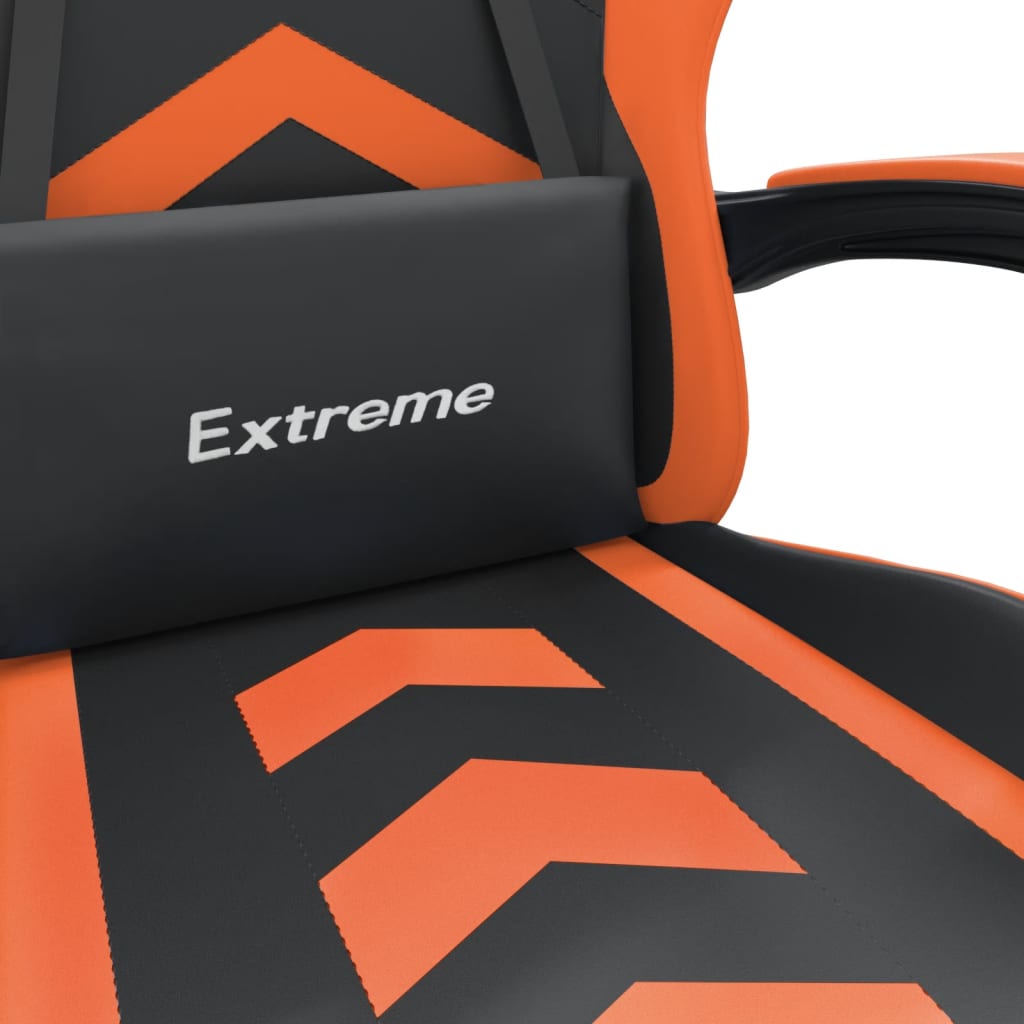 vidaXL Silla gaming con reposapiés cuero sintético negro naranja