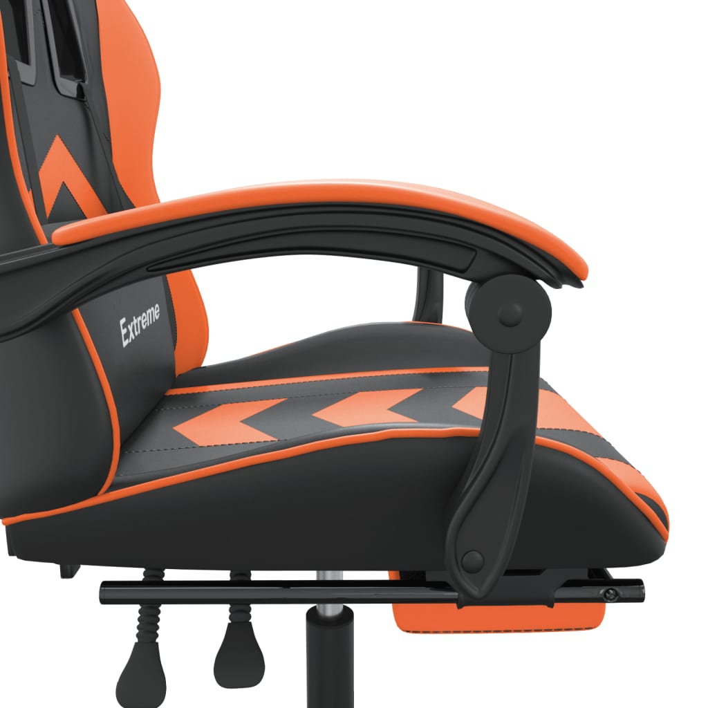 vidaXL Silla gaming con reposapiés cuero sintético negro naranja