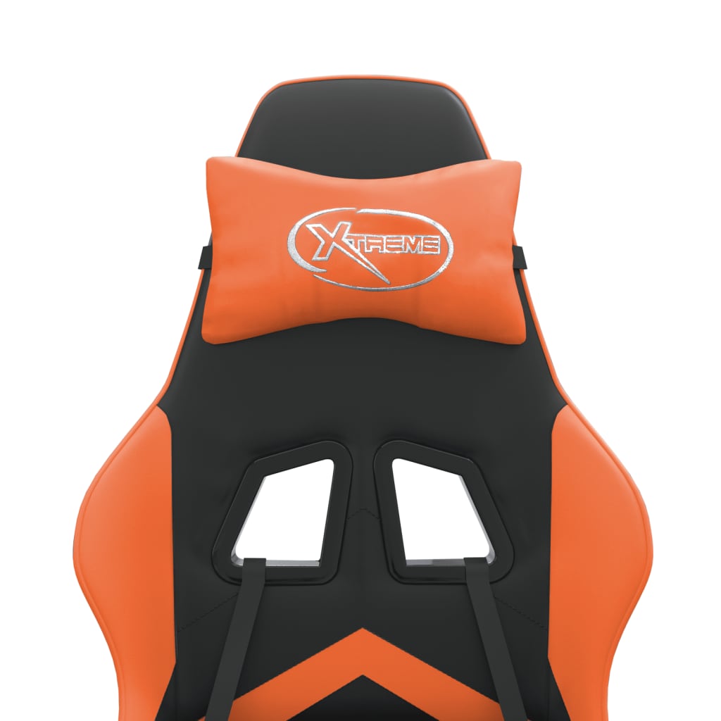 vidaXL Silla gaming con reposapiés cuero sintético negro naranja