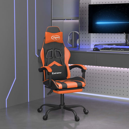 vidaXL Silla gaming con reposapiés cuero sintético negro naranja