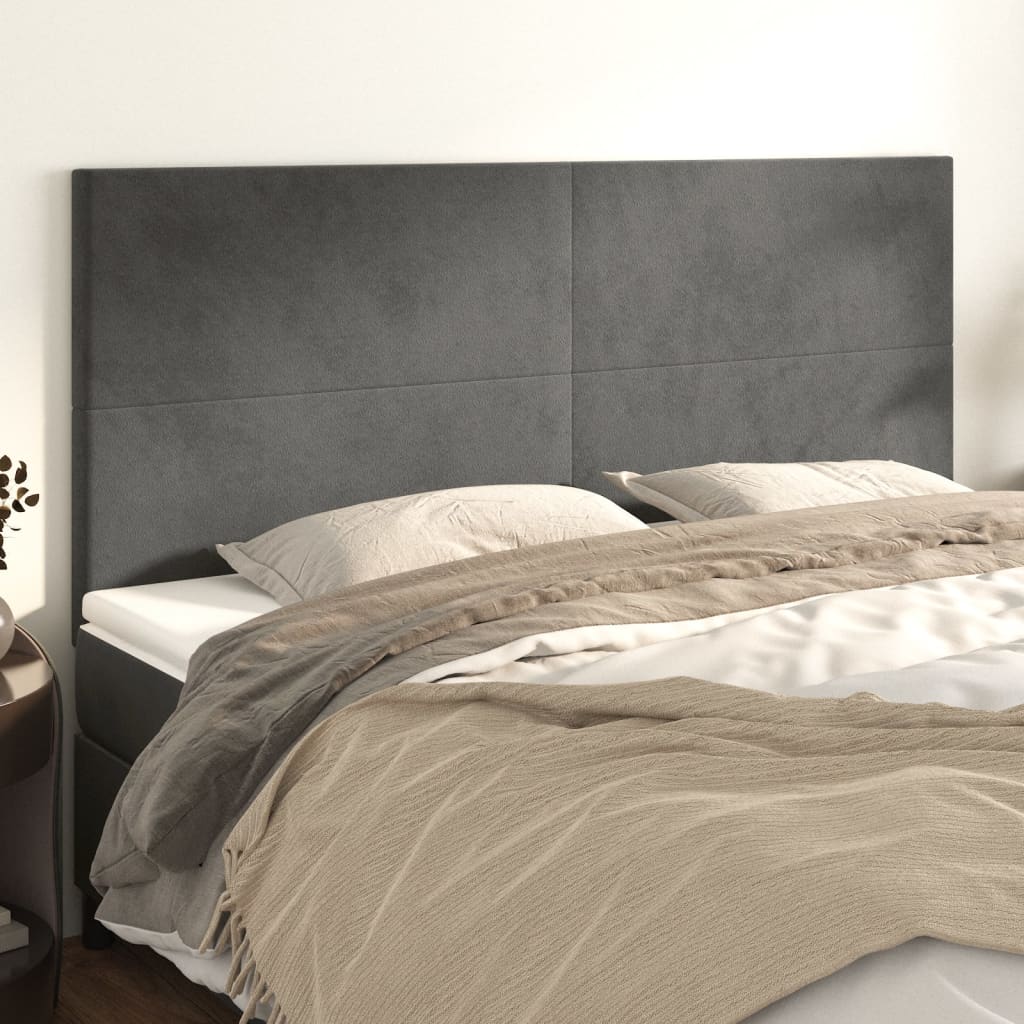 vidaXL Cabeceros 4 unidades de terciopelo gris oscuro 90x5x78/88 cm