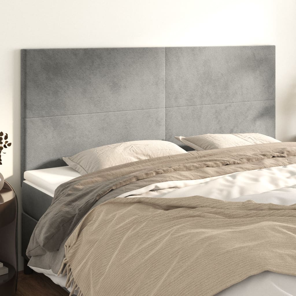 vidaXL Cabeceros 4 unidades de terciopelo gris claro 100x5x78/88 cm