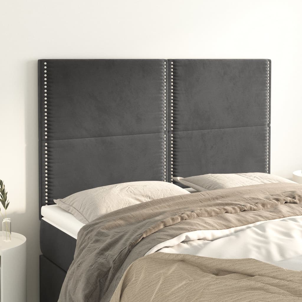 vidaXL Cabeceros 4 unidades terciopelo gris oscuro 72x5x78/88 cm