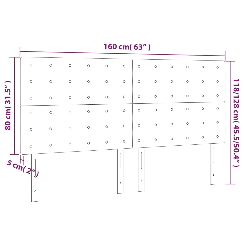 vidaXL Cabeceros 4 unidades de cuero sintético negro 80x5x78/88 cm