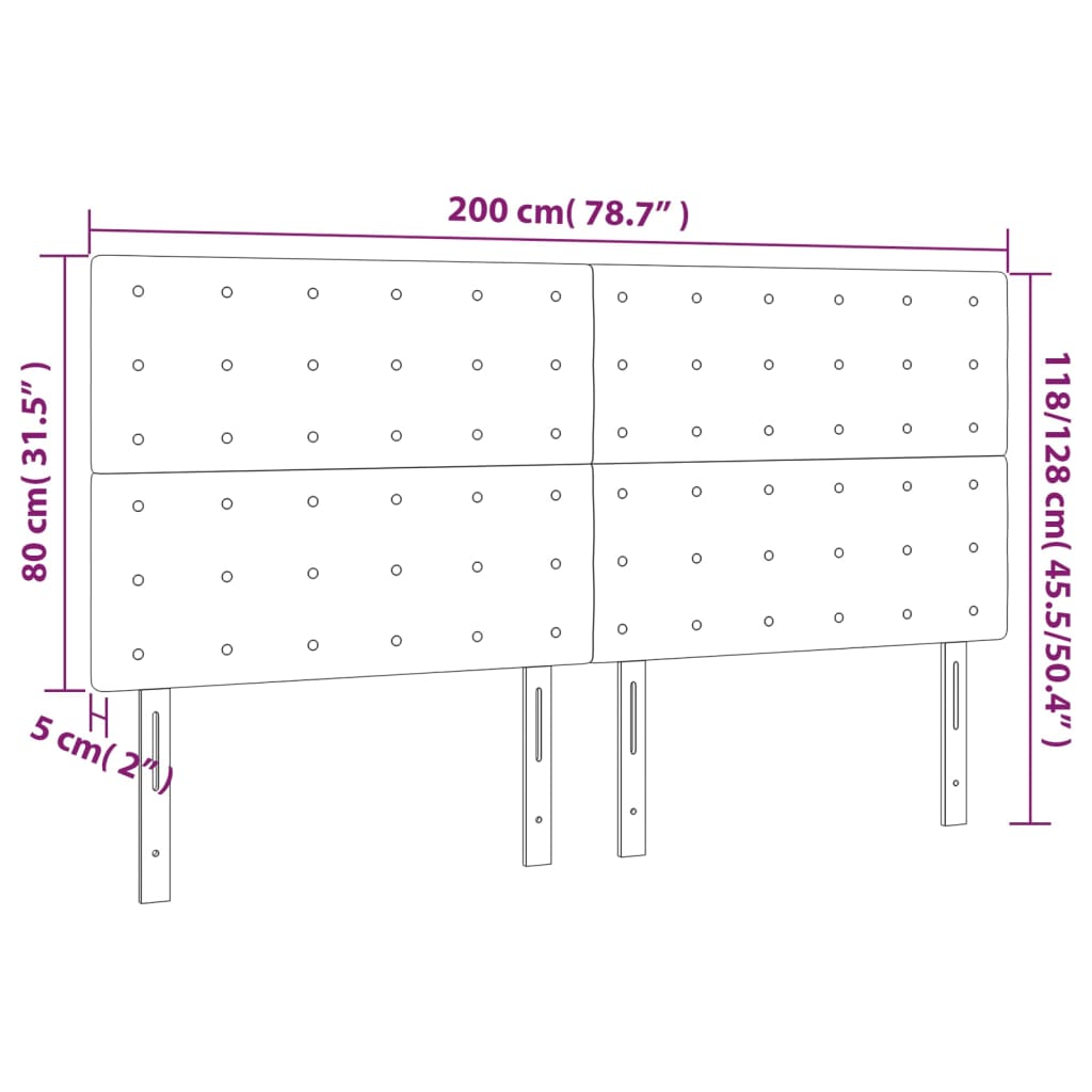 vidaXL Cabeceros 4 unidades de cuero sintético negro 100x5x78/88 cm