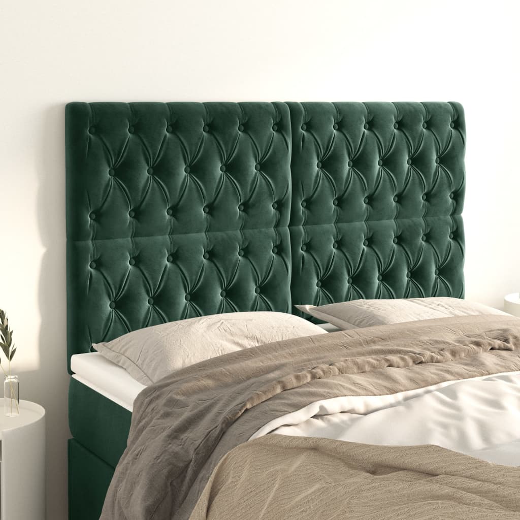 vidaXL Cabeceros 4 unidades de terciopelo verde oscuro 80x7x78/88 cm