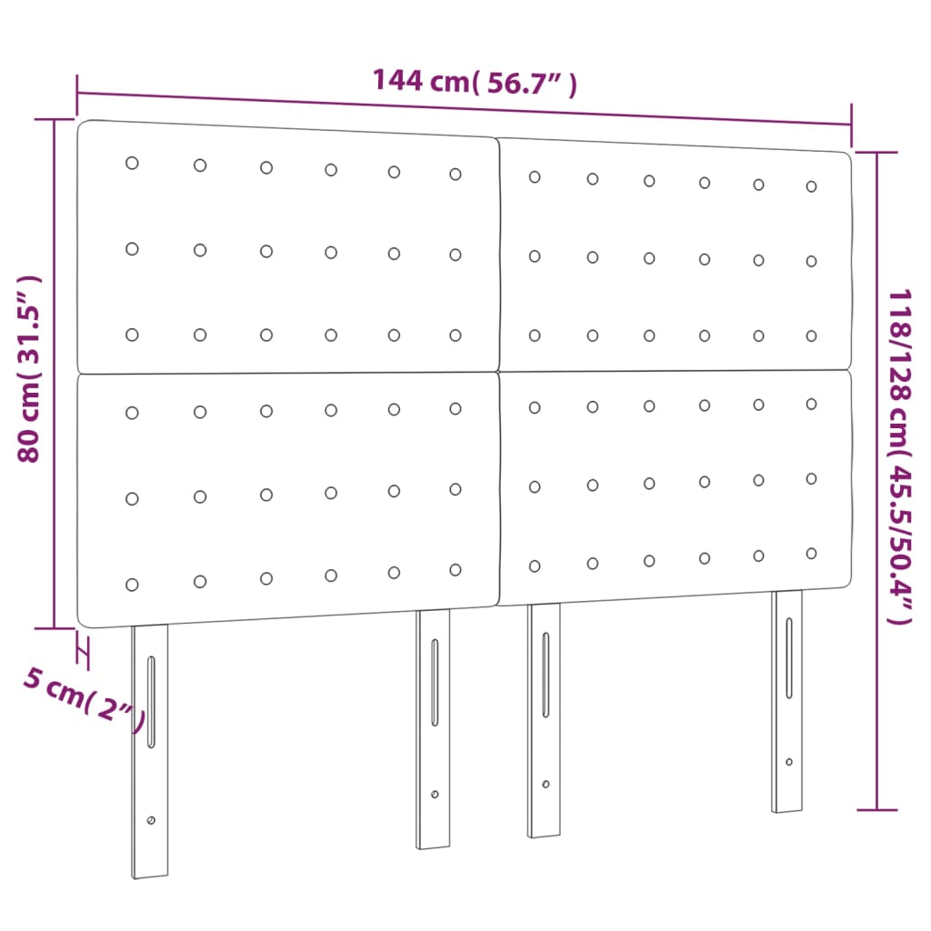 vidaXL Cabeceros 4 unidades terciopelo negro 72x5x78/88 cm