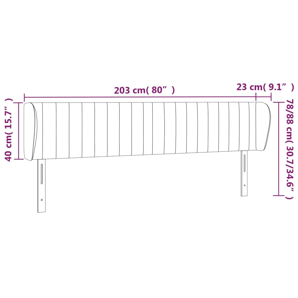 vidaXL Cabecero de tela negro 203x23x78/88 cm