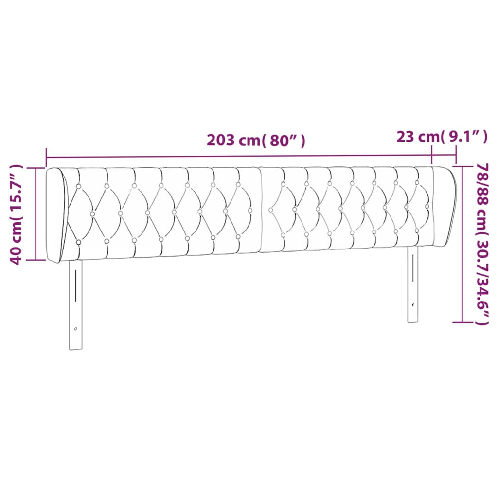 vidaXL Cabecero de tela negro 203x23x78/88 cm