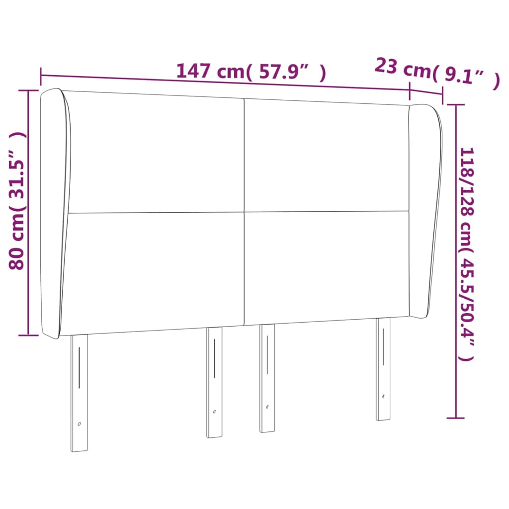 vidaXL Cabecero con orejas de tela gris claro 147x23x118/128 cm