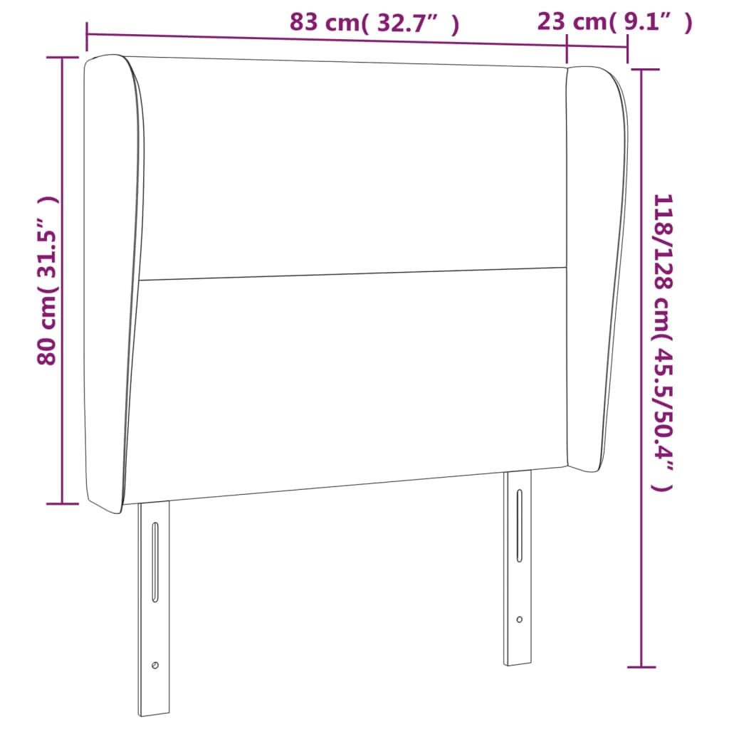 vidaXL Cabecero con orejas de terciopelo gris oscuro 83x23x118/128 cm