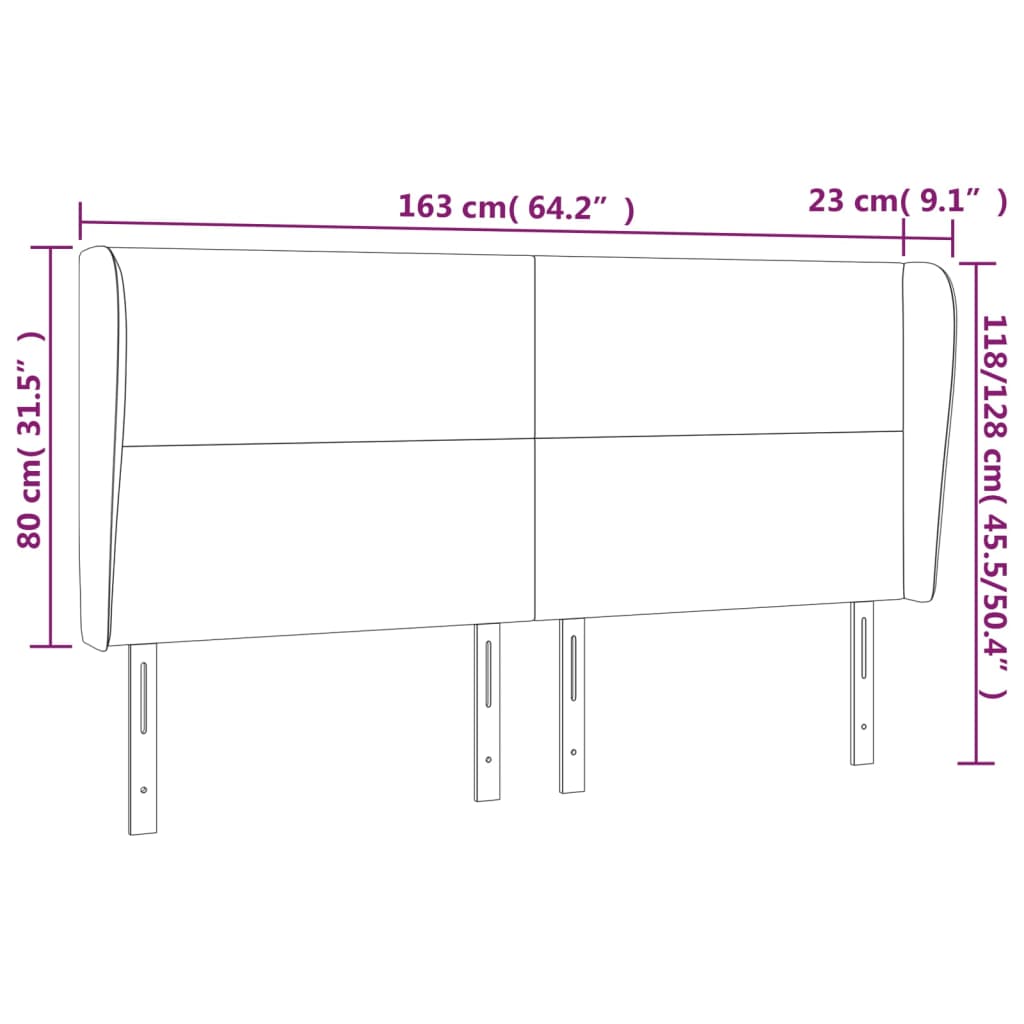 vidaXL Cabecero con orejas de terciopelo gris claro 163x23x118/128 cm