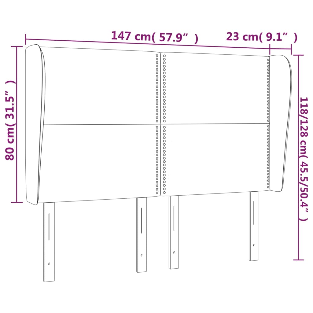 vidaXL Cabecero con orejas de tela gris claro 147x23x118/128 cm