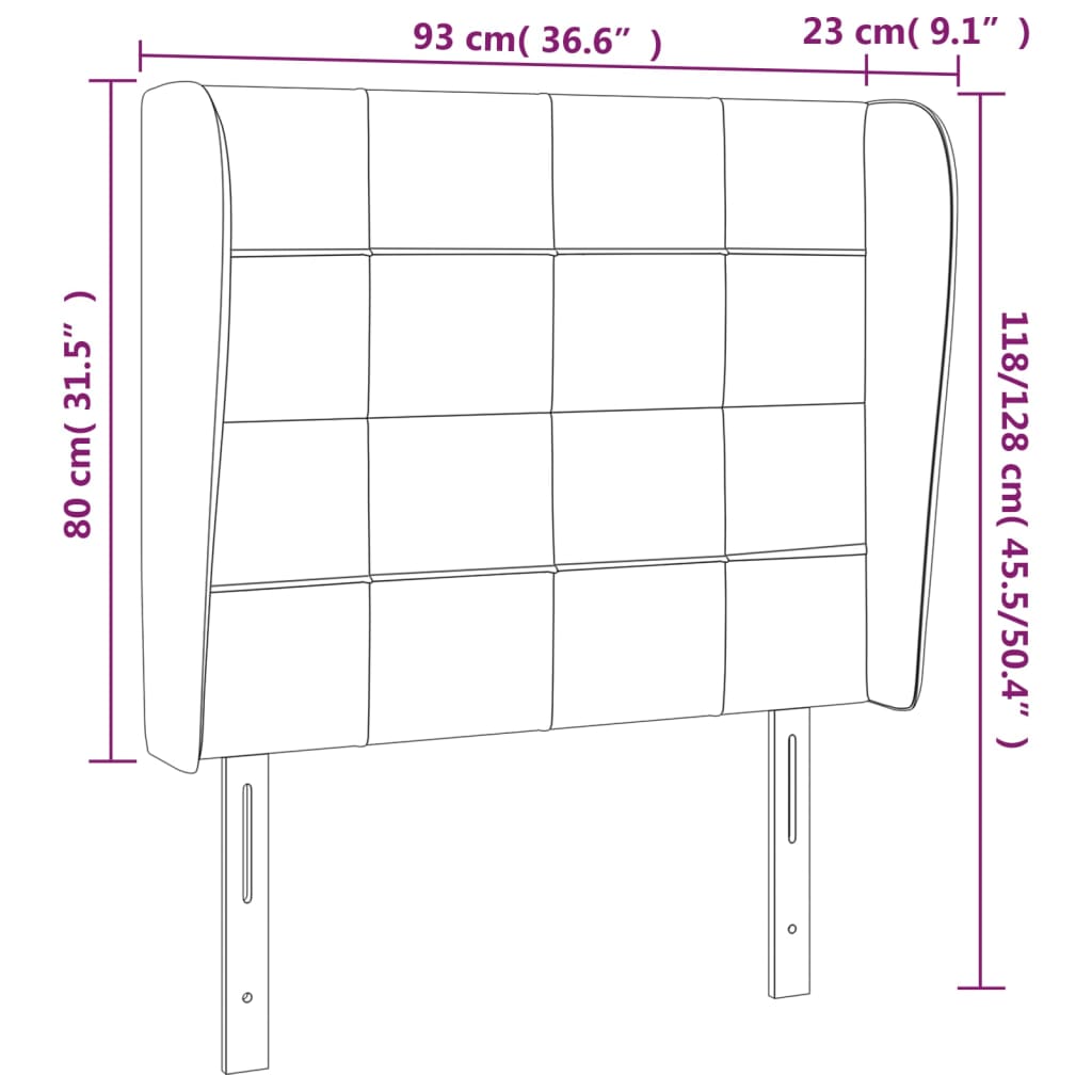 vidaXL Cabecero con orejas de terciopelo gris claro 93x23x118/128 cm