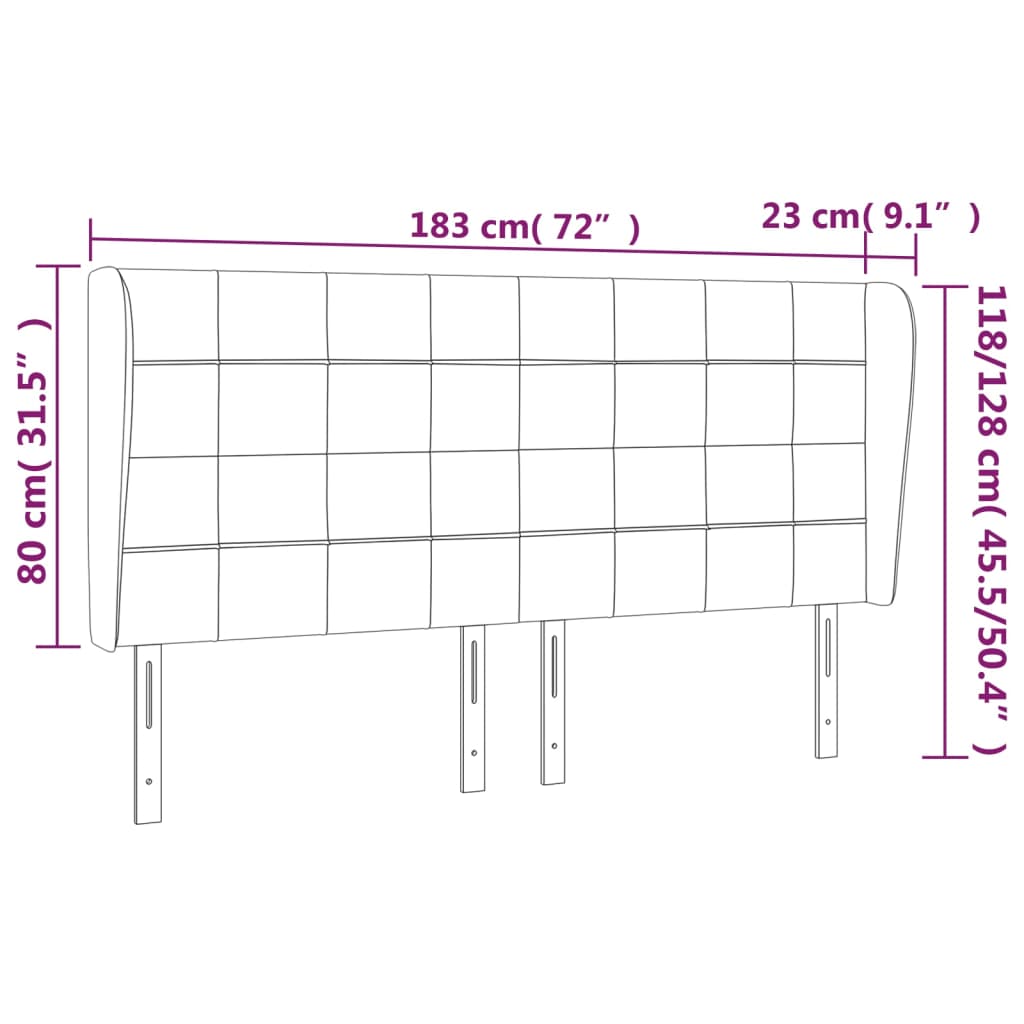 vidaXL Cabecero con orejas de terciopelo gris claro 183x23x118/128 cm