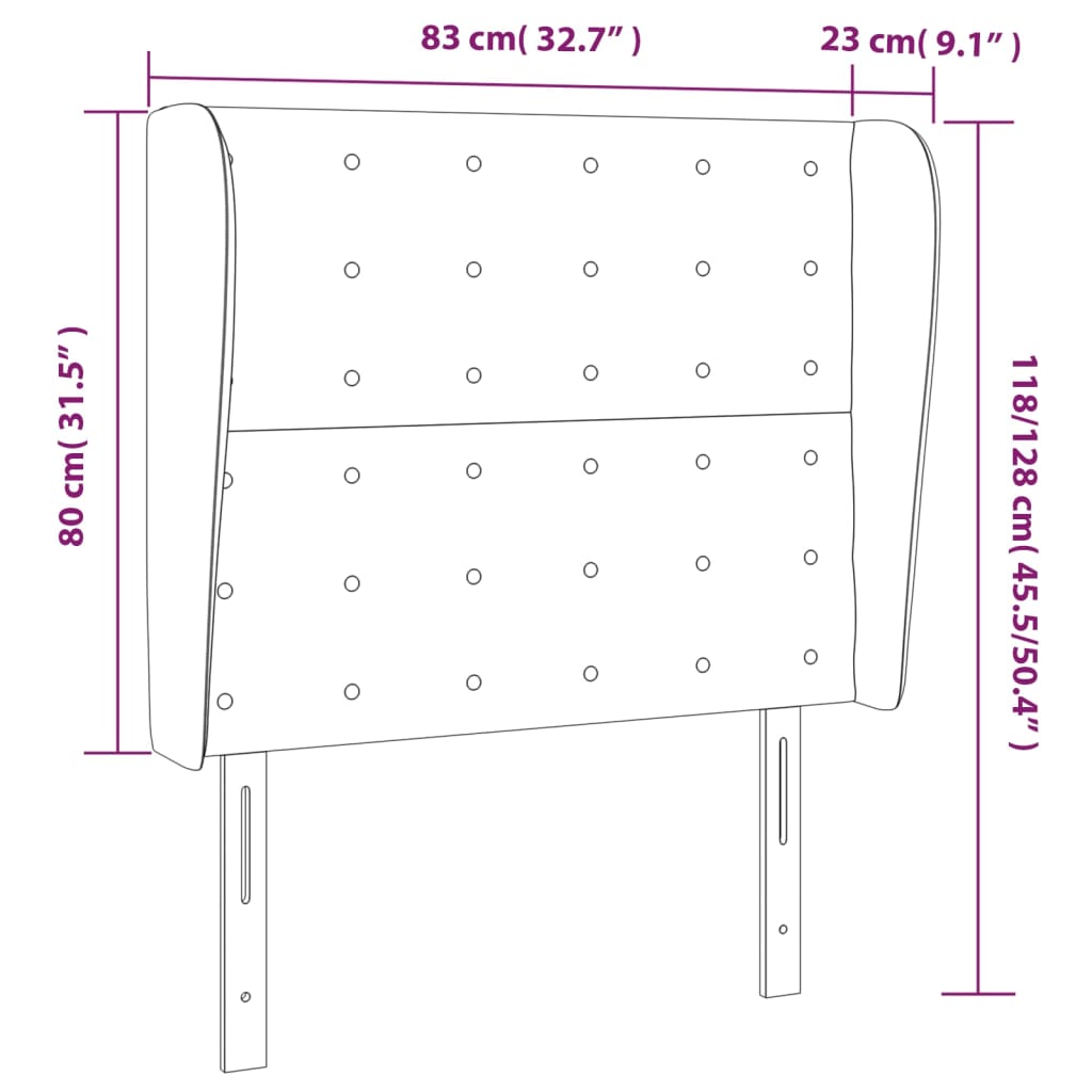 vidaXL Cabecero con orejas de cuero sintético negro 83x23x118/128 cm