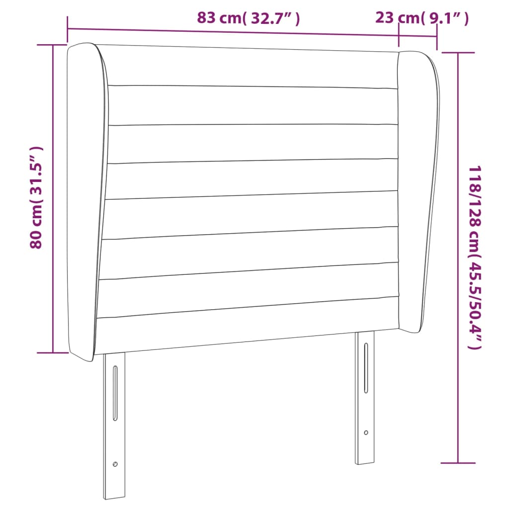 vidaXL Cabecero con orejas de tela color crema 83x23x118/128 cm