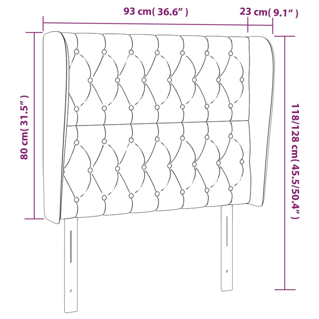 vidaXL Cabecero con orejas de tela gris claro 93x23x118/128 cm