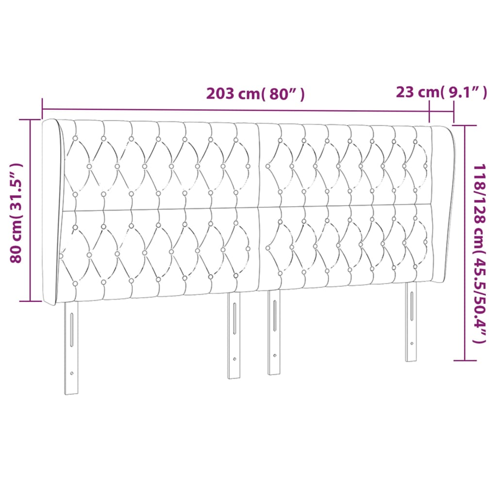 vidaXL Cabecero con orejas de terciopelo negro 203x23x118/128 cm