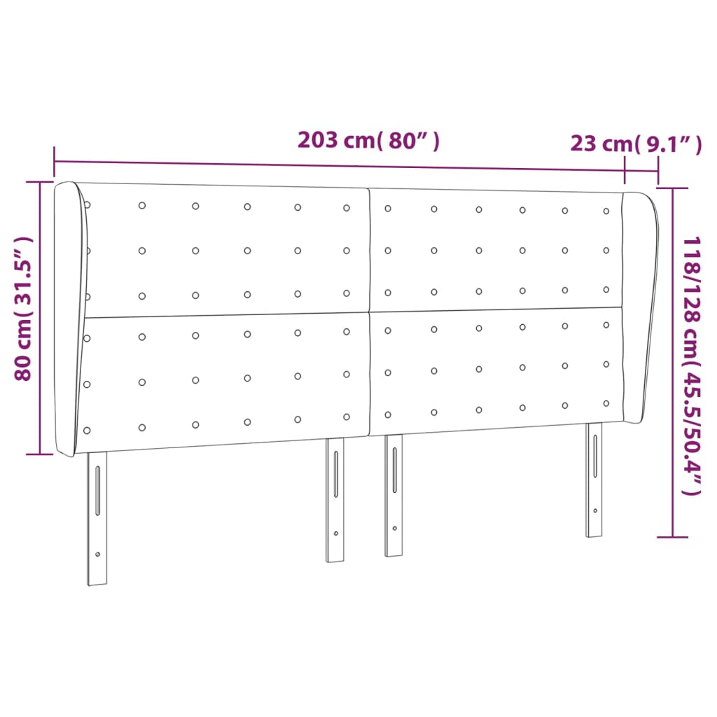 vidaXL Cabecero con orejas de terciopelo gris claro 203x23x118/128 cm