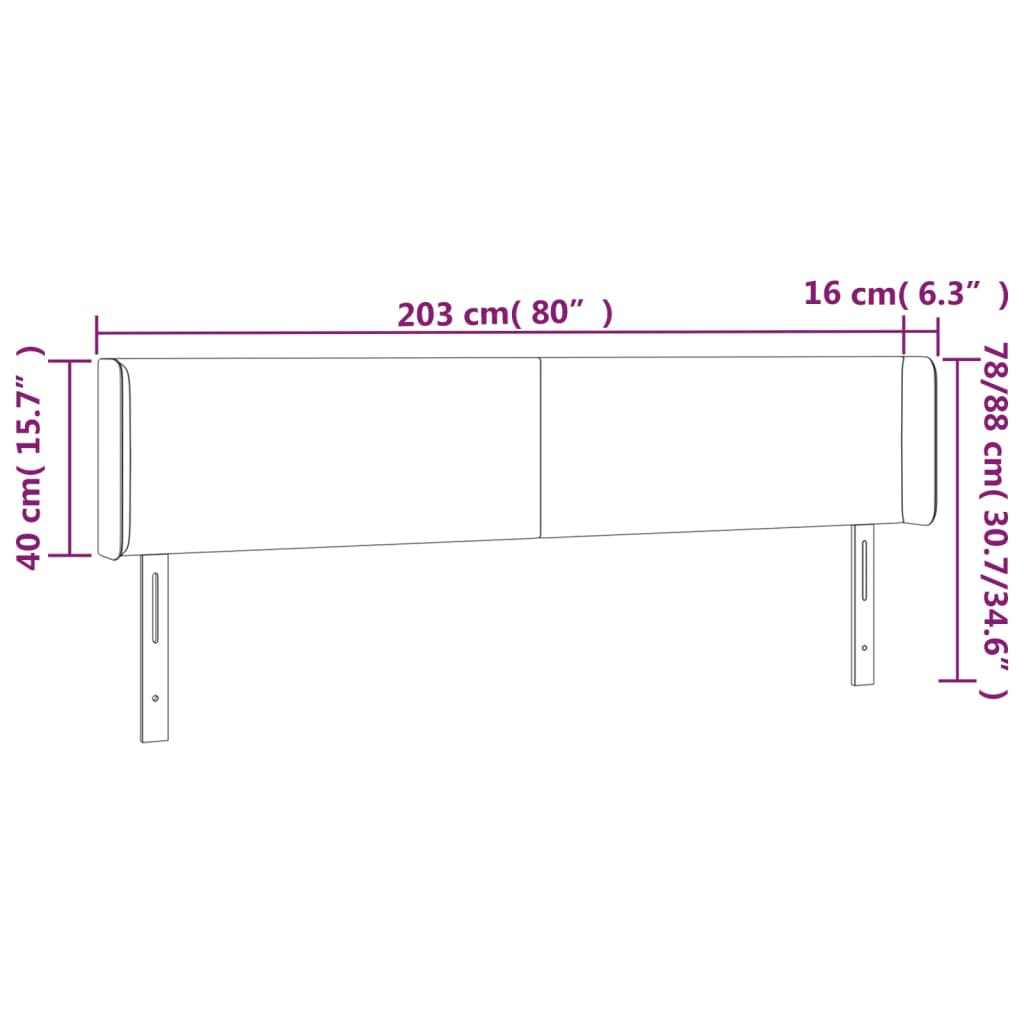 vidaXL Cabecero de terciopelo gris claro 203x16x78/88 cm