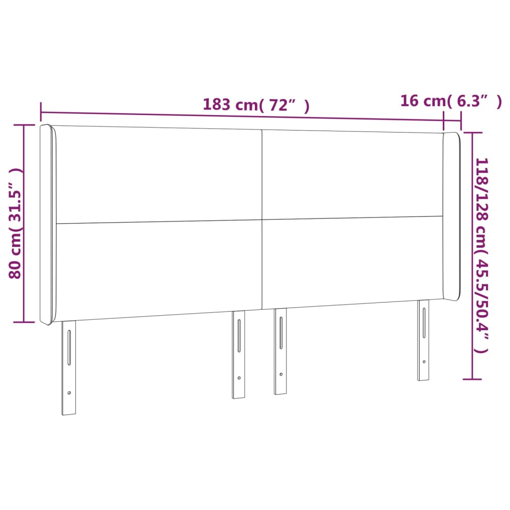 vidaXL Cabecero con orejas de tela gris claro 183x16x118/128 cm