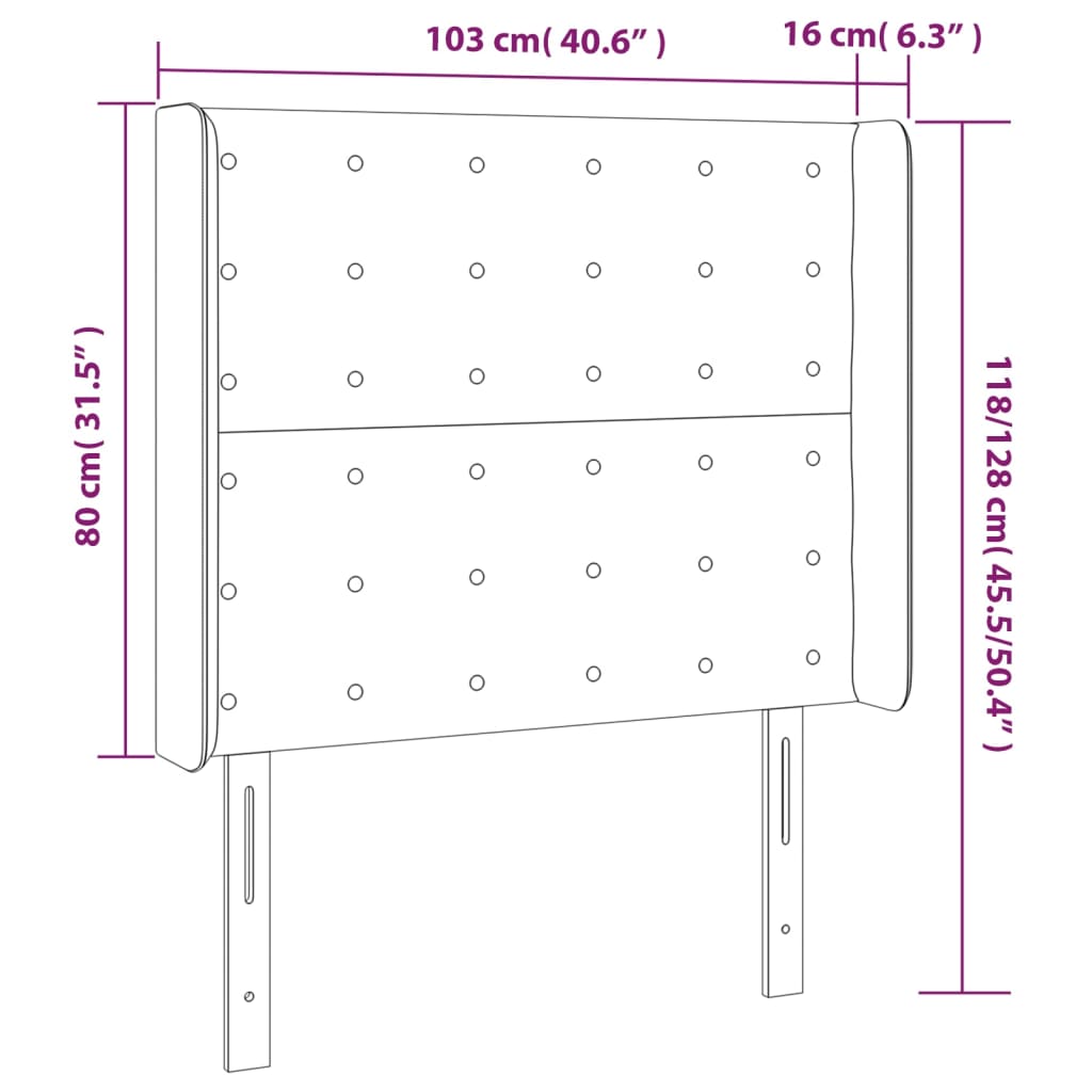 vidaXL Cabecero con orejas de cuero sintético negro 103x16x118/128 cm