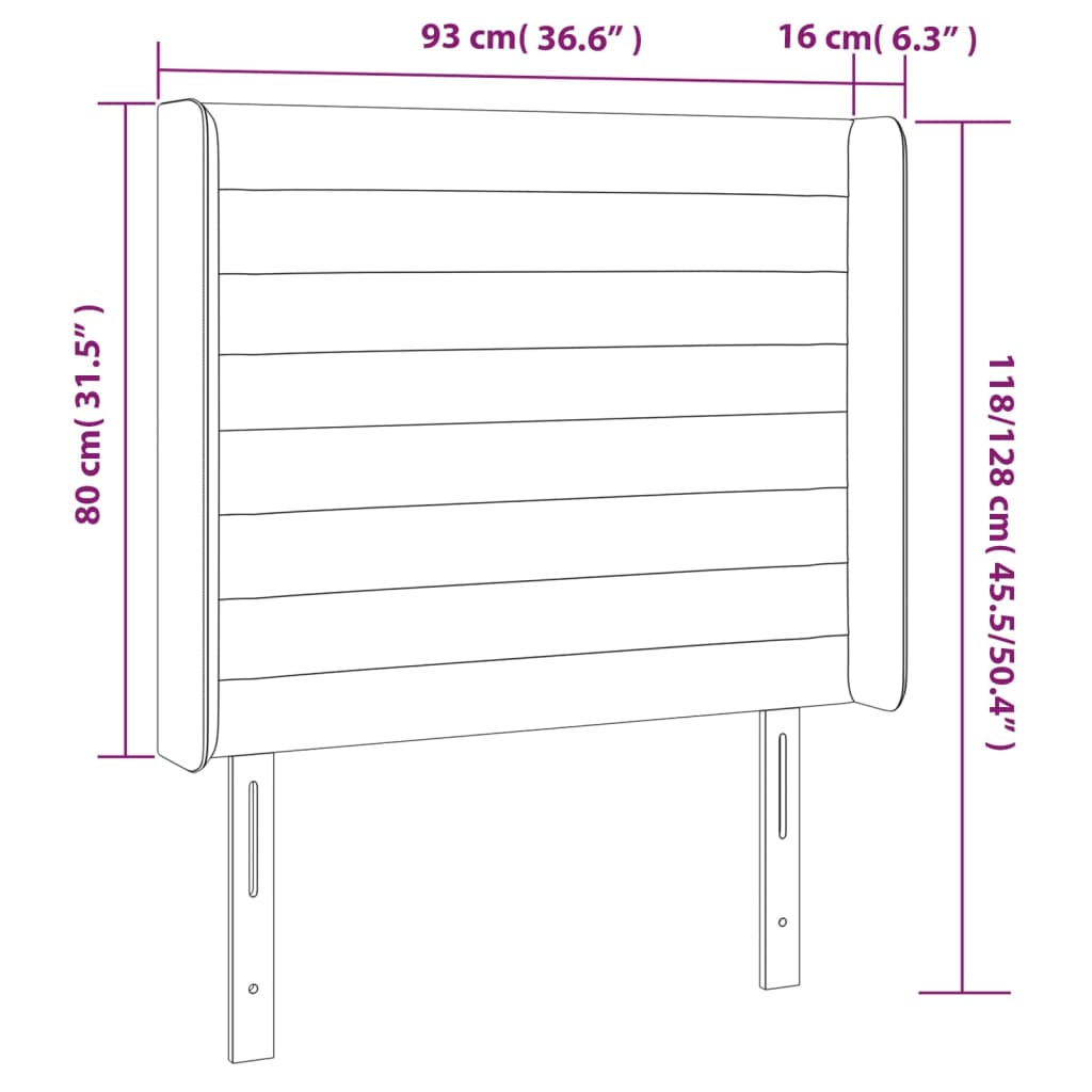 vidaXL Cabecero con orejas de terciopelo gris claro 93x16x118/128 cm